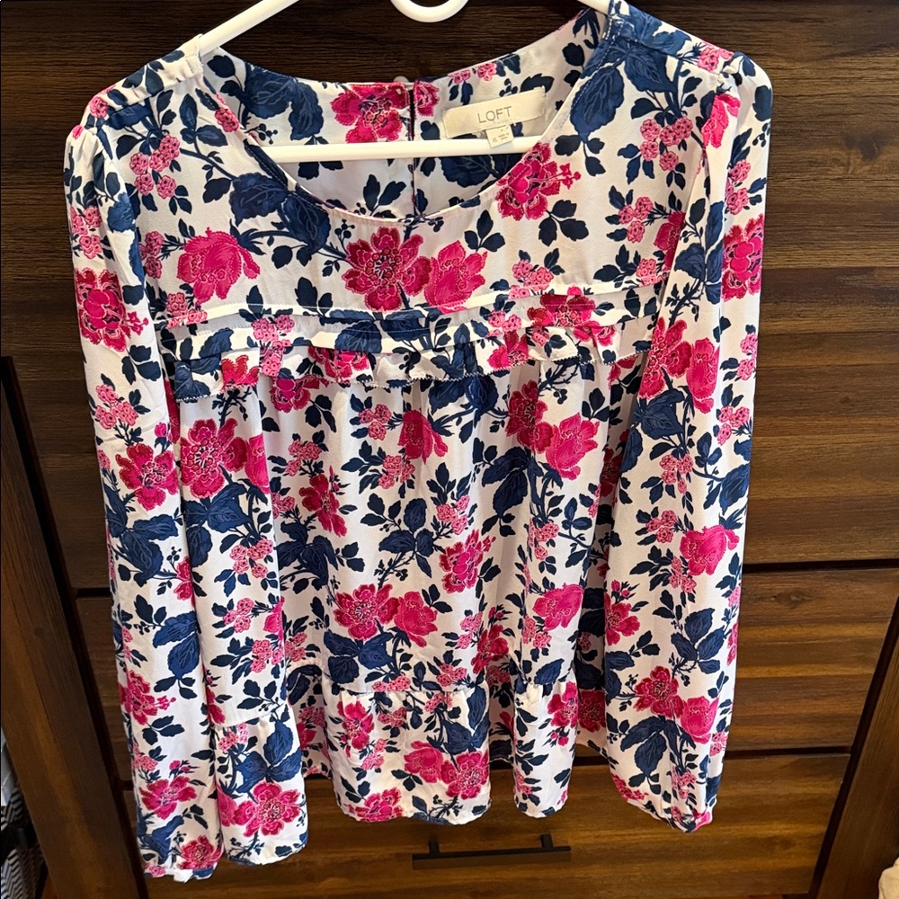 LOFT Floral Blouse - Pink and Blue